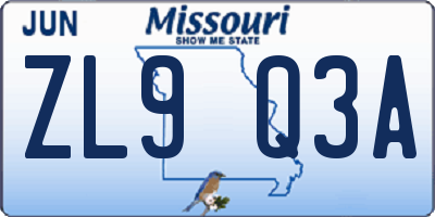 MO license plate ZL9Q3A