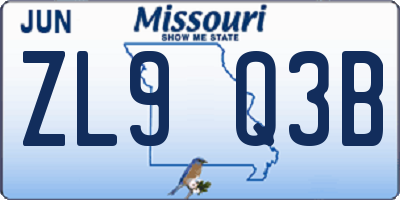 MO license plate ZL9Q3B