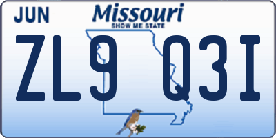 MO license plate ZL9Q3I