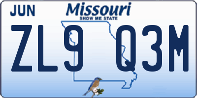 MO license plate ZL9Q3M