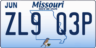 MO license plate ZL9Q3P
