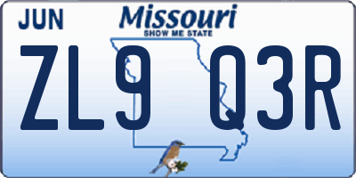 MO license plate ZL9Q3R