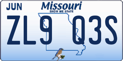 MO license plate ZL9Q3S