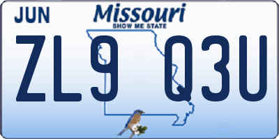 MO license plate ZL9Q3U