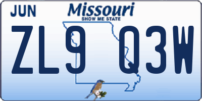 MO license plate ZL9Q3W