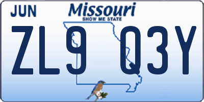 MO license plate ZL9Q3Y