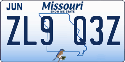 MO license plate ZL9Q3Z