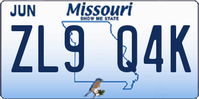 MO license plate ZL9Q4K