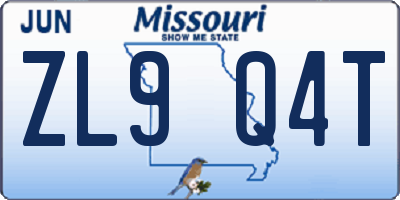 MO license plate ZL9Q4T
