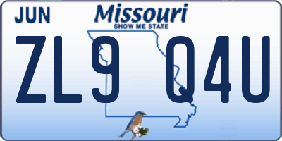 MO license plate ZL9Q4U
