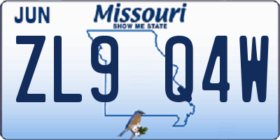 MO license plate ZL9Q4W