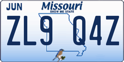 MO license plate ZL9Q4Z