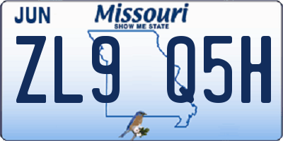 MO license plate ZL9Q5H