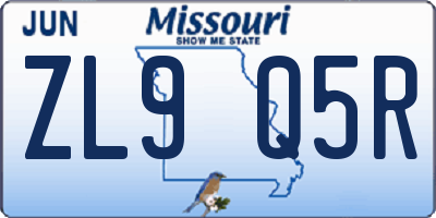 MO license plate ZL9Q5R