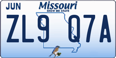 MO license plate ZL9Q7A