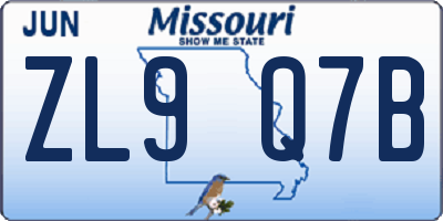 MO license plate ZL9Q7B