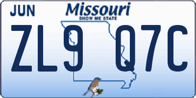 MO license plate ZL9Q7C