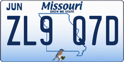 MO license plate ZL9Q7D