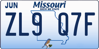 MO license plate ZL9Q7F