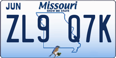 MO license plate ZL9Q7K
