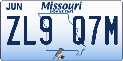 MO license plate ZL9Q7M