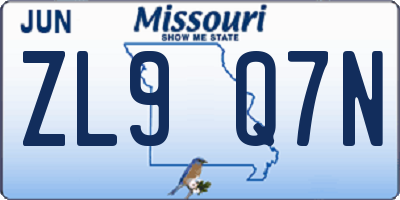 MO license plate ZL9Q7N