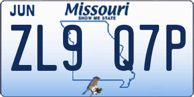 MO license plate ZL9Q7P