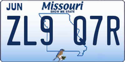 MO license plate ZL9Q7R