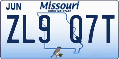 MO license plate ZL9Q7T
