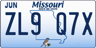 MO license plate ZL9Q7X