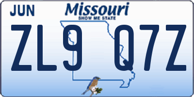 MO license plate ZL9Q7Z