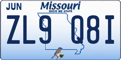 MO license plate ZL9Q8I