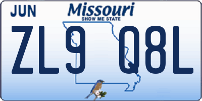 MO license plate ZL9Q8L