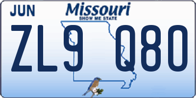 MO license plate ZL9Q8O
