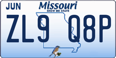 MO license plate ZL9Q8P