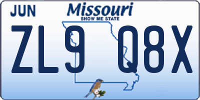 MO license plate ZL9Q8X