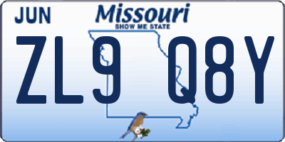 MO license plate ZL9Q8Y