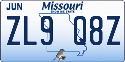 MO license plate ZL9Q8Z