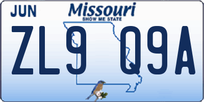 MO license plate ZL9Q9A