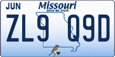 MO license plate ZL9Q9D