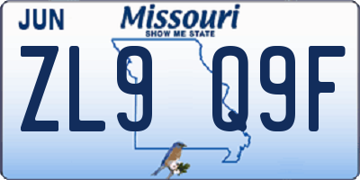 MO license plate ZL9Q9F