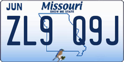 MO license plate ZL9Q9J
