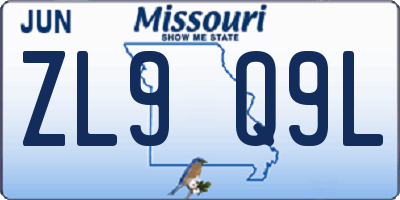 MO license plate ZL9Q9L