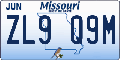 MO license plate ZL9Q9M