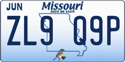MO license plate ZL9Q9P