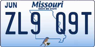 MO license plate ZL9Q9T