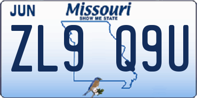 MO license plate ZL9Q9U