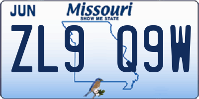 MO license plate ZL9Q9W