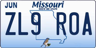 MO license plate ZL9R0A
