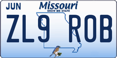 MO license plate ZL9R0B
